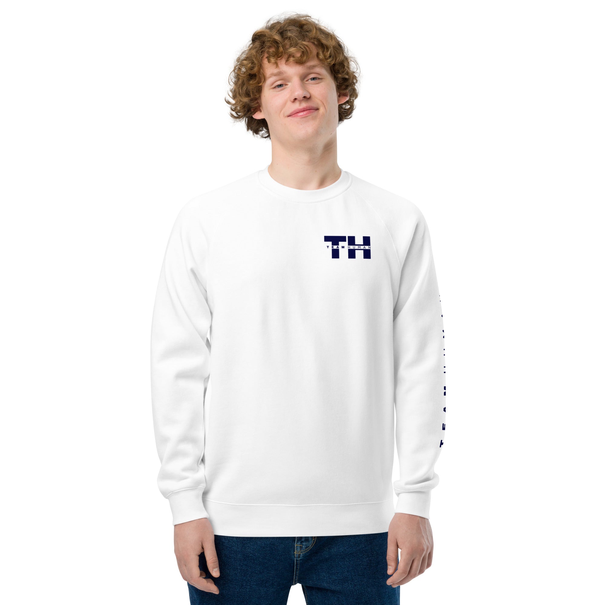 The Raglan Unisex Sweatshirt (White+Navy Special Edition) – Team Human